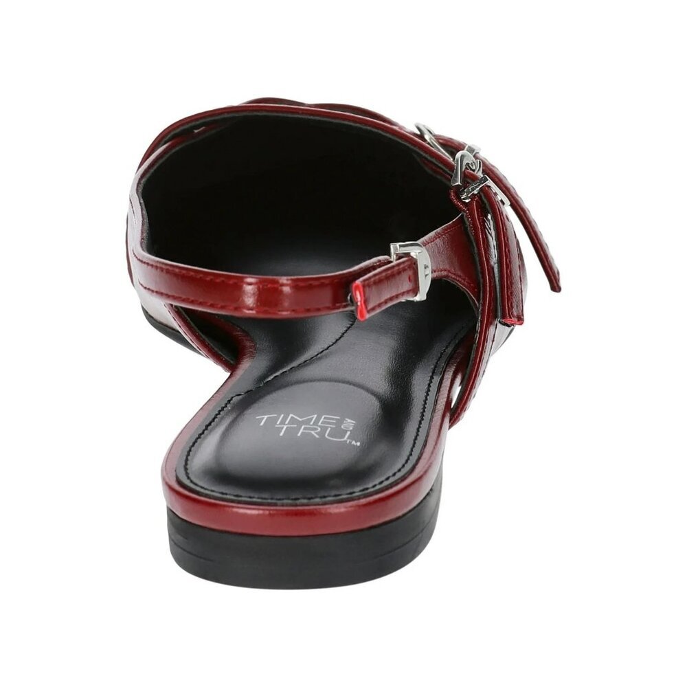 Time and Tru Women's Strappy Sling Back Flats, Size 10, Flat Heel, Burgundy - Picture 3 of 5